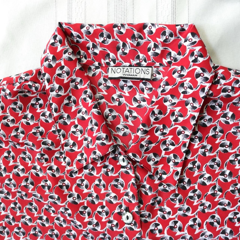 Red Record Patterned Long Sleeve Button Down Shirt - image 3